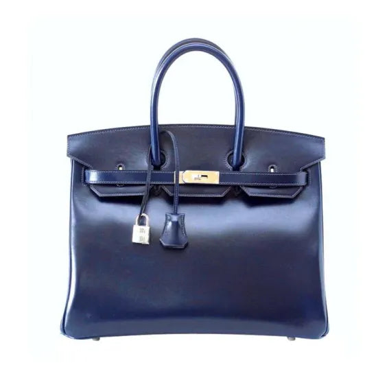 Birkin 35 Bag Blue Marine Coveted Rare Box Leather Palladium