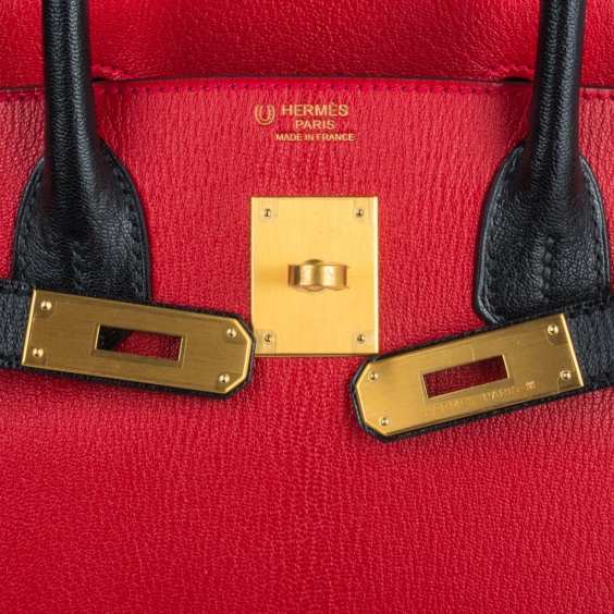 Birkin HSS 30 Bag Rouge Casaque and Black Chevre Brushed Gold Hardware