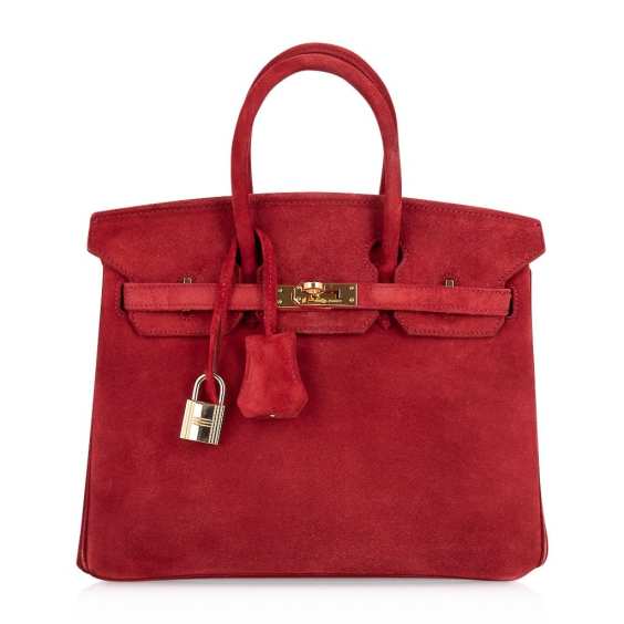 Birkin Bag Rouge Suede Gold Hardware