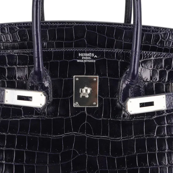 Birkin 35 Bag Blue Marine Porosus Crocodile with Palladium Hardware