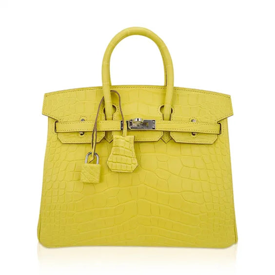 Birkin Bag Lime Matte Alligator with Palladium Hardware